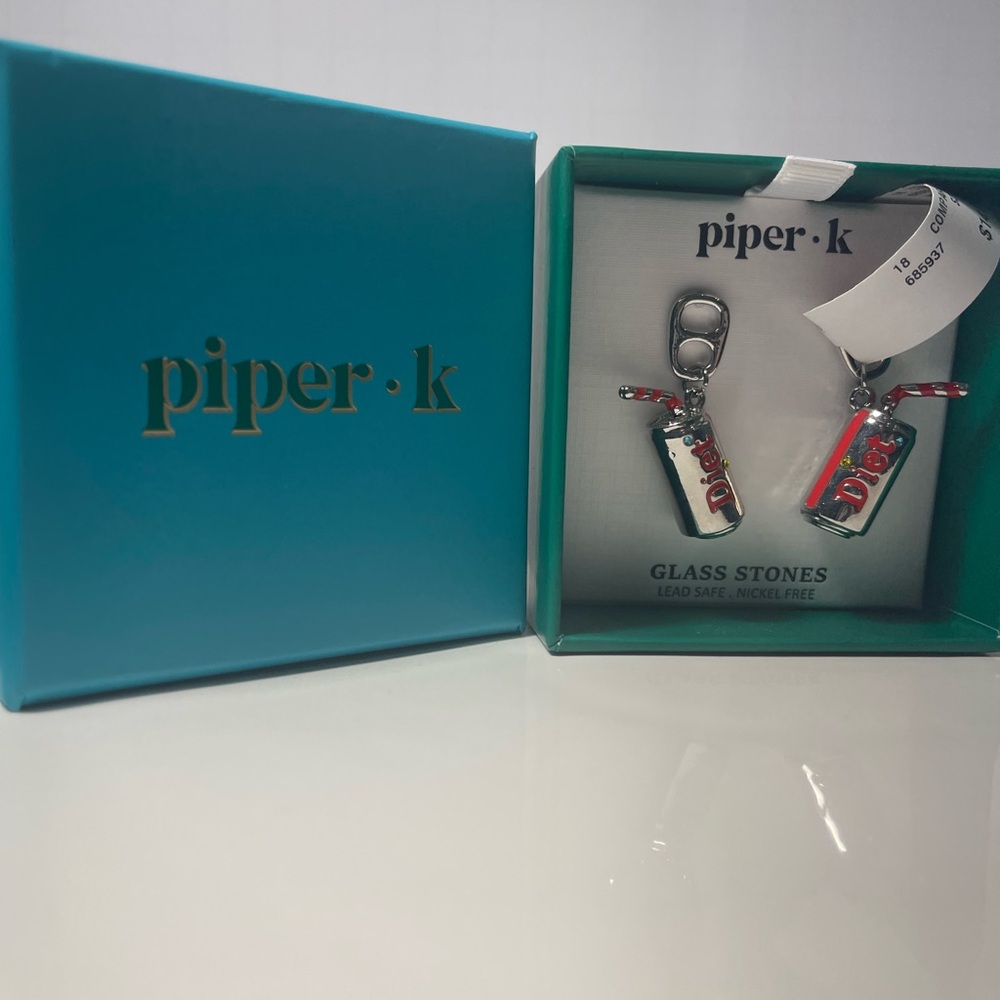 Viral Piper K Diet Coke Cola Soda Can on Pull Tab Earrings with Glass Stones ***